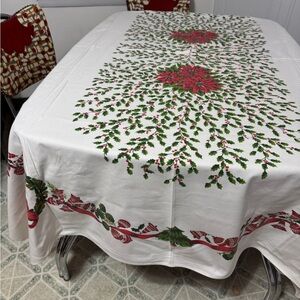 Festive Red Bow Holiday Tablecloth